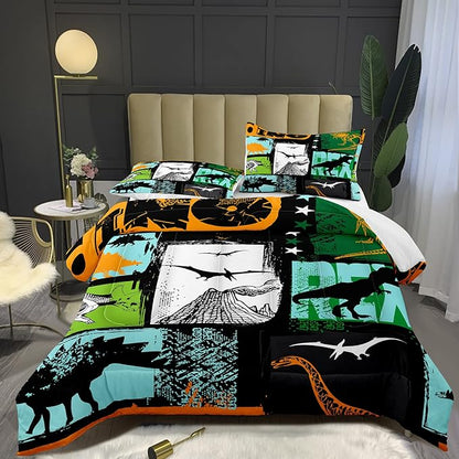 Bodhi Queen Size Teen Comforter Set with Pillowcases, Kids Dinosaur Bedding Set