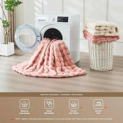 Heated Blanket Twin 62''x 84'', Fast Heating Electric Blanket Ultra-Soft Faux Rabbit Fur with 5 Heat Levels & 5H Auto Shut-Off, Overheat Protection, Machine Washable