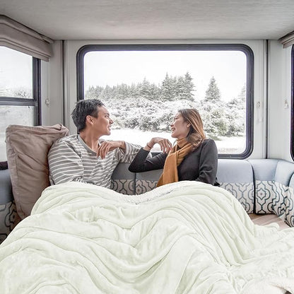 Utopia Bedding Sherpa Blanket California King Size (Ivory, 102x96 Inches) - Soft Plush Fleece Reversible Blanket for Bed, Sofa, Couch, Camping and Travel