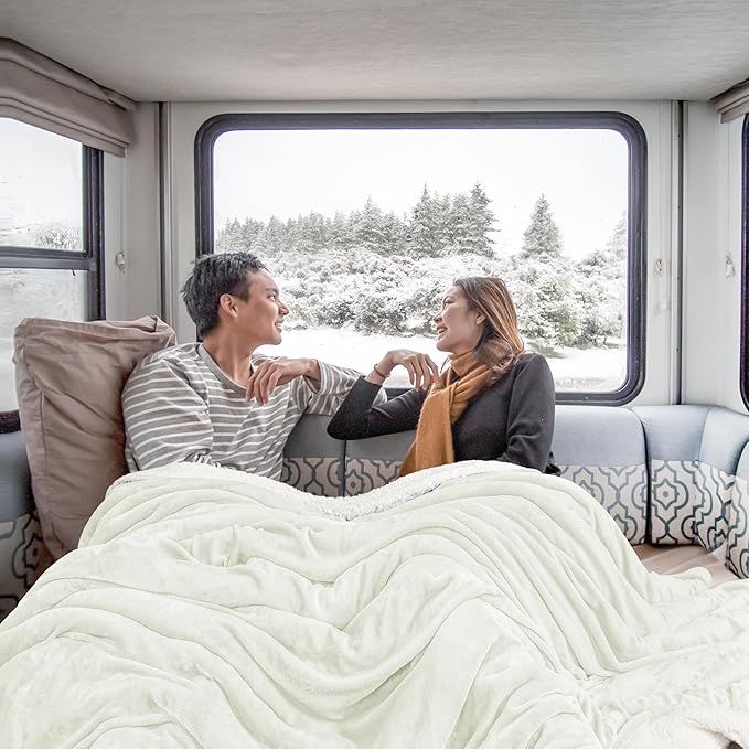 Utopia Bedding Sherpa Blanket Queen Size (Ivory, 90x90 Inches) - Soft Lightweight Plush Fleece Reversible Blanket for Bed, Sofa, Couch, Camping and Travel