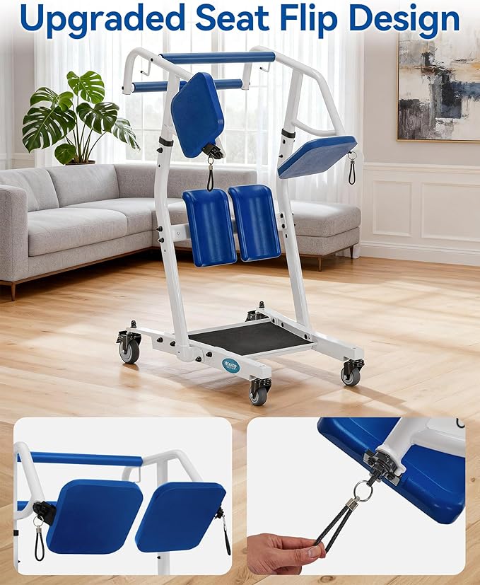 MCombo Stand Assist Patient Lift with Transfer Belt, Patient Transport Unit for Home Care and Elderly Use, 400lbs Capacity, STA446 (Blue)