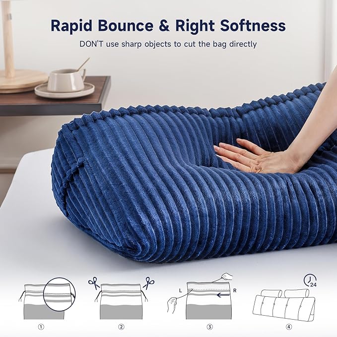 Z-hom King Size Wedge Headboard Pillow with 2 Roll Cushions, Large Reading Pillow for Bed Sitting Up, Triangular Backrest Cushion for Headboard, Supportive Pillow for Back Pain Relief, Blue
