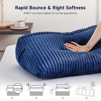 Z-hom King Size Wedge Headboard Pillow with 2 Roll Cushions, Large Reading Pillow for Bed Sitting Up, Triangular Backrest Cushion for Headboard, Supportive Pillow for Back Pain Relief, Blue