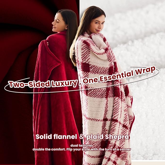 Heated Electric Blanket Throw Size - 50"x60" Flannel Heating Blanket with 10 Heating Levels & 5 Time Settings Over-Heat Protection, Winter Warmer for Adults with ETL Certification（Red）