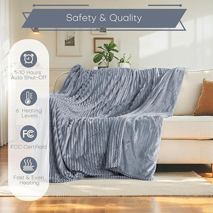 LUXIAN Electric Heated Blanket Queen Size 84"x90" - Flannel Fabric Dual-Sided, 6 Heat Settings & 1-10 Hours Auto Off, Machine Washable, Gray