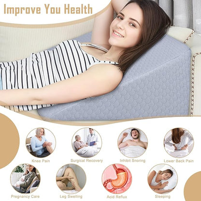 Bed Wedge Pillow for Sleeping, Adjustable Wedge Pillow Set for After Surgery, Elevated Triangle Pillow for Acid Reflux and Back Pain Relief, Post Surgery, Snoring, Back Suppor (Gray-02)