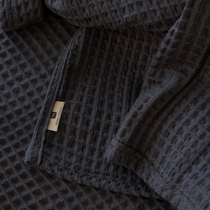 Premium Waffle Blanket Twin Size Black - Premium Quality, 100% Turkish Cotton, Light and Airy Waffle Weave All-Season Quilt - Luxury Decorative Bedspread (Black, Twin 63" x 91" Inch)