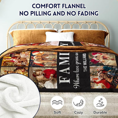 Yoke Style Ships Next Day, Custom Photo Blanket on Christmas for Family, Printed in USA - Customizable Picture Blanket Personalized New Year Gifts for Women Men Couples Mom Dad Wife Friends