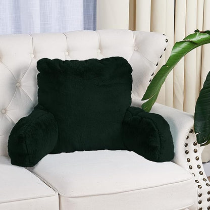 Home Soft Things Fox Faux Fur Bedrest Reading Pillow with Handle and Side Pocket, Backrest Armrest Pillow Chair Back Support for Sitting up in Bed, Pirate Black, 20" x 18" x 17"