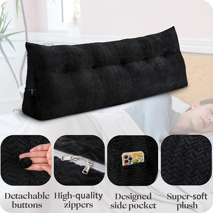 Large Bolster Triangular Headboard Wedge Backrest Positioning Support Bed Rest Reading Pillows Headboard Wedge Pillows for Day Bed Bunk Bed with Removable Cover,Queen (59x8x20 Inches)