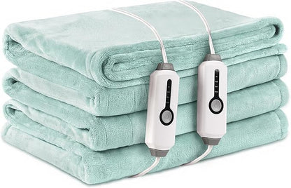 Electric Heated Blanket 84" x 90" Queen Size with Dual Control Warm Flannel Heated Blanket with 4 Heating Levels & 10 Hours Auto-Off, Fast Heating, Machine Washable, for Bedding - Light Green