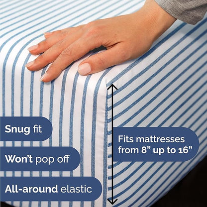 Twin 4 Piece Sheet Set - Comfy Breathable & Cooling - Soft Hotel Luxury Bedding Set with 8-16 Inch Deep Pockets - 1 Flat & 1 Fitted Sheet & 2 Pillowcases - Wrinkle Free & Easy Care - Blue Stripes 2