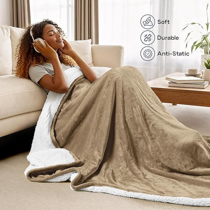 Utopia Bedding Sherpa Blanket Twin Size (Camel, 60x80 Inches) - Soft Lightweight Plush Fleece Reversible Winter Blanket for Bed, Sofa, Couch, Camping and Travel