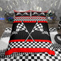 Race Car Themed Duvet Cover Twin Size,Black White Checkered Flag Print Comforter Cover Set for Kids Boys Girls,Red Stripes Geometric Grid Plaid Bedding Quilt Cover Set Bedroom Decor, 2 Pieces