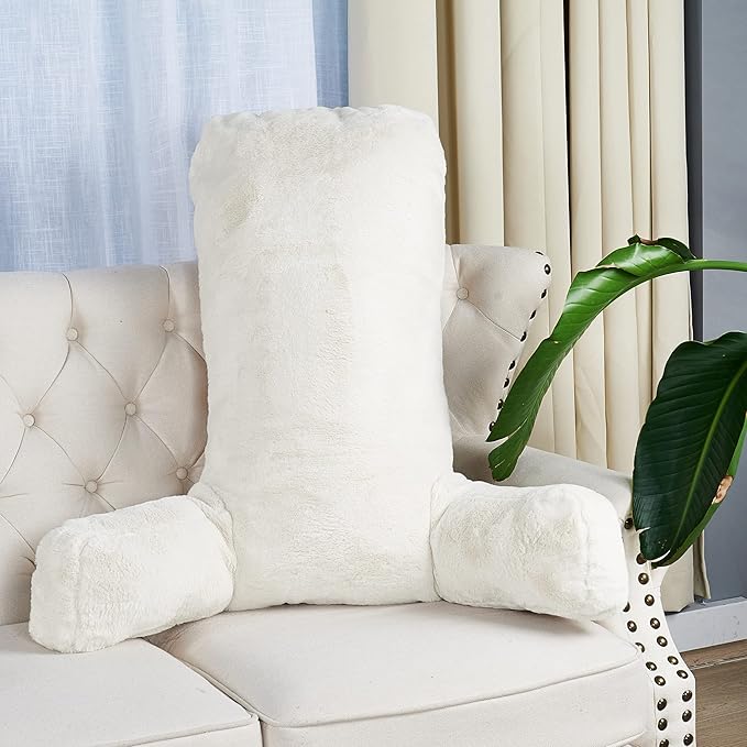Home Soft Things Fox Faux Fur Bedrest Reading Pillow with DIY Filling, Need Assembly, Backrest Armrest Pillow Chair Back Support for Sitting up in Bed, Gardenia, 28" x 30" x 17"
