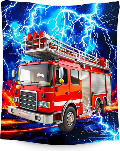 Boys Blanket for Kids, Fire Truck Blanket for Boys, Car Gifts with Lightning, Warm Fleece Throw for Couch Sofa, 40"x50"
