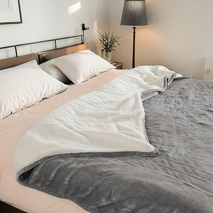 Electric Heated Blanket Queen Size 84"x90" - Dual-Sided with Microplush & Sherpa Fabric, 4 Heat Settings & 10 Hours Auto Off, Machine Washable - Light Gray