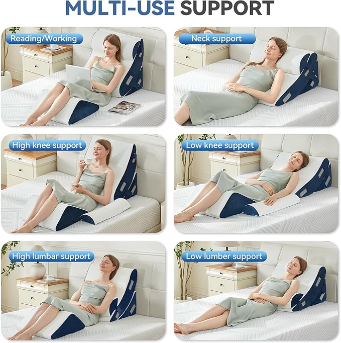 BDEUS 4pcs Orthopedic Bed Wedge Pillow Set for Sleeping, Memory Foam for Sleeping,Breathable Triangle Pillow Wedge, Post Surgery Memory Foam for Back, Leg Pain Relief, Sitting