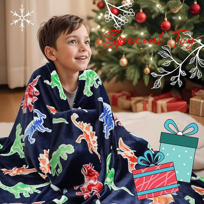 BORORO Glow in The Dark Dinosaur Blanket for Boys - Dinosaur Gifts Toys for Kids 3-12 Year Old, Soft Cozy Cute Kids Dino Blanket Throw Fuzzy Plush Bedding for Bedroom Decor Birthday Present 50"x60"