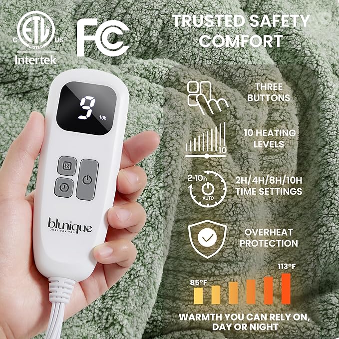 Heated Blanket Electric Blanket Full - Fast Heating Blanket Throw Double Sided Sherpa Ultra Soft Cozy with 10 Heating Levels & 2-10 Hours Auto Off, Mashine Washable, 72 x 84 Inches, Sage