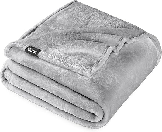 Bare Home Fleece Blanket - Full/Queen - Ultra-Soft Lightweight for Bed, Sofa, and Couch - Luxury Microplush - Cozy Warm Blanket (Full/Queen, Light Grey)