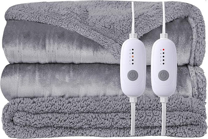 Heated Electric Blanket Queen Size Blanket 84" x 90" with Dual Control, 5 Levels Heating & 10Hs Auto Off, Light Gray