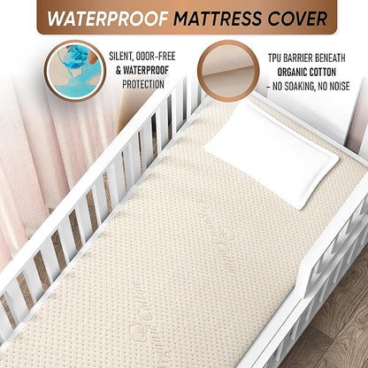 Luxury Organic Waterproof Crib Mattress Pad - Skin Friendly, Waterproof, Breathable & Absorbent Crib Mattress Protector - Premium 380GSM for Baby and Toddler Beds - Fitted for Standard Baby Crib Size
