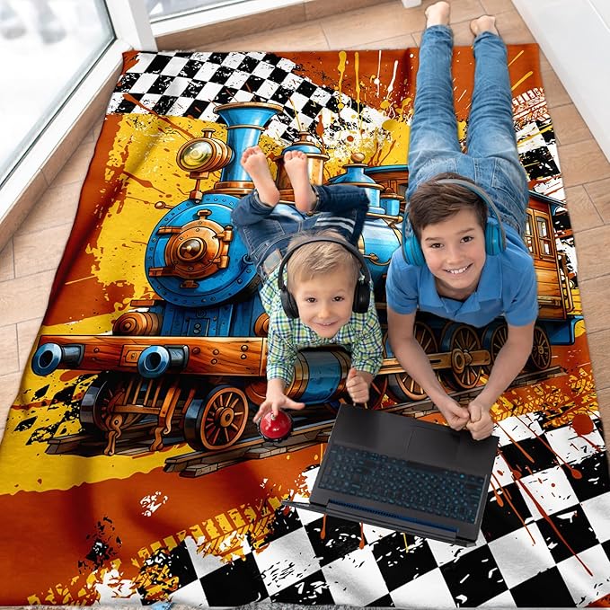 Blanket for Boys, Train Throw Blanket Gifts for Kids Boys Age 6-8, 40"x50" Cute Flannel Blankets Gift for Son Cars Lovers Lightweight Throws for Couch Sofa Bed Decor