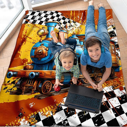 Blanket for Boys, Train Throw Blanket Gifts for Kids Boys Age 6-8, 40"x50" Cute Flannel Blankets Gift for Son Cars Lovers Lightweight Throws for Couch Sofa Bed Decor