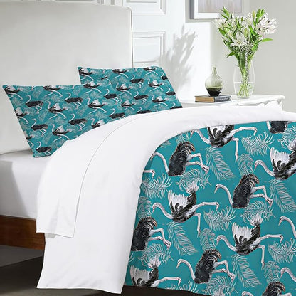 Ostrich Theme 3 Pieces Duvet Cover Comforter Set with 2 Pillowcase King Size Bird Bed Sheet Quilt Bedroom Bedding for Lover Kids
