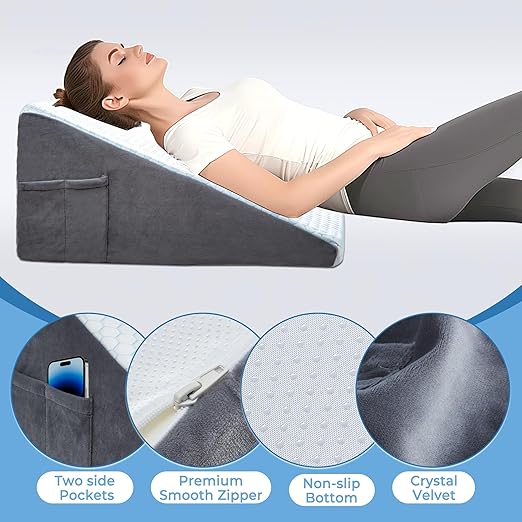 puredown® 8" Bed Wedge Pillow, Cooling Wedge Pillows for Headboard, Pillow Wedge for After Surgery, Nighttime Acid Reflux, Lumbar & Back Support, Leg Elevation Therapy, Snore Reduction Aid