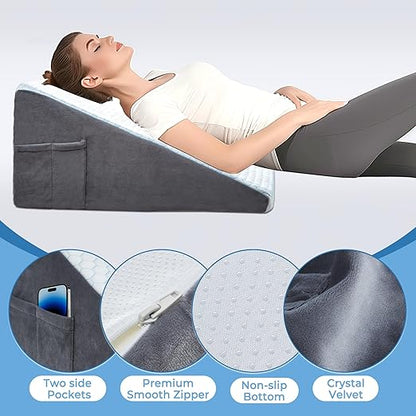 puredown® 8" Bed Wedge Pillow, Cooling Wedge Pillows for Headboard, Pillow Wedge for After Surgery, Nighttime Acid Reflux, Lumbar & Back Support, Leg Elevation Therapy, Snore Reduction Aid
