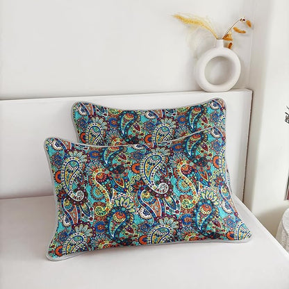 Boho Style Twin Quilt Set,Bohemian Floral Quilt Beddding Set for Adults,Soft and Lightweight Bed Set for All Season,Colorful Quilted Beddding with 2 Pillowcases.