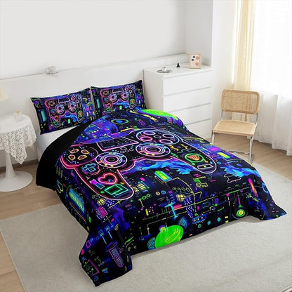 Feelyou Gamer Comforter Set Full Size Modern Game Console Controller Comforter for Boys Girls Teens Joystick Bedding Set Gaming Duvet Set Room Decor Dazzling Quilt Set