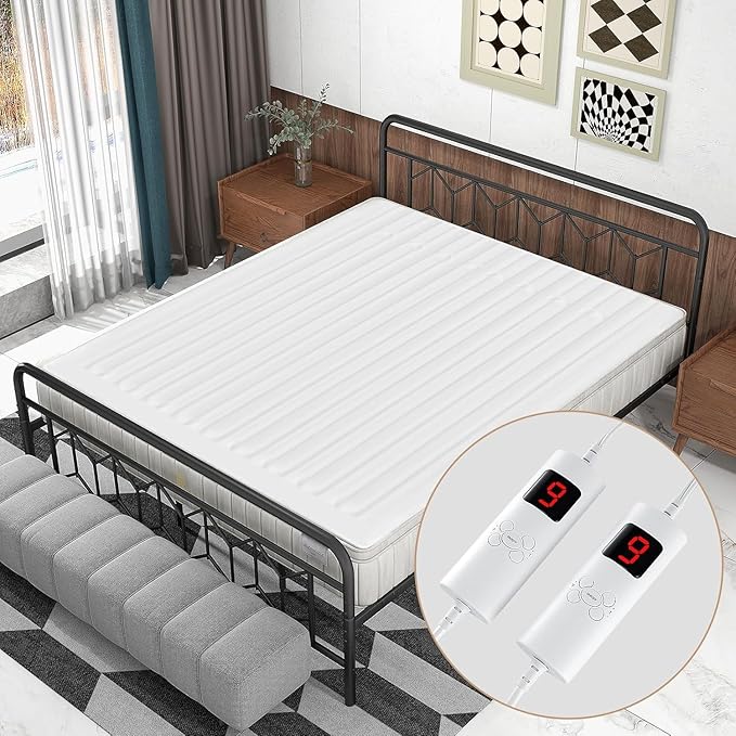 MAT EXPERT Heated Mattress Pad Queen, Machine Washable Electric Mattress Pad w/Dual Controller, 9 Heat Settings & 9H Auto Shut-Off, Overheat Protection, Fit Up to 10”, Bed Warmer, 80” x 60”, White