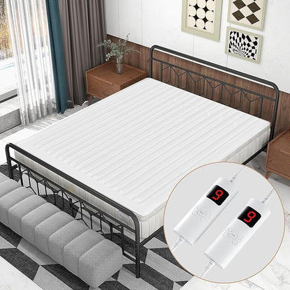 MAT EXPERT Heated Mattress Pad Queen, Machine Washable Electric Mattress Pad w/Dual Controller, 9 Heat Settings & 9H Auto Shut-Off, Overheat Protection, Fit Up to 10”, Bed Warmer, 80” x 60”, White