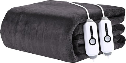 Electric Heated Blanket 90"x100" King Size - 4 Heat Settings & Dual Controllers, 10H Auto Shut Off, Ultra-Soft Coral Fleece Heated Blanket with Overheat Protection, Dark Grey