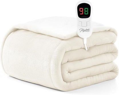 Homemate Heated Blanket Electric Throw - 50"x60" Heating Blanket Throw 1/2/4/6/8 Hours Auto-Off 10 Heat Level Over-Heat Protection Flannel Sherpa ETL Certification