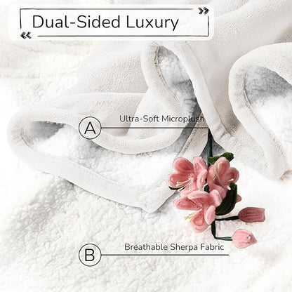 Electric Heated Blanket King Size 90"x100" - Dual-Sided with Microplush & Sherpa Fabric, 4 Heat Settings & 10 Hours Auto Off, Dual Controller, Machine Washable - White