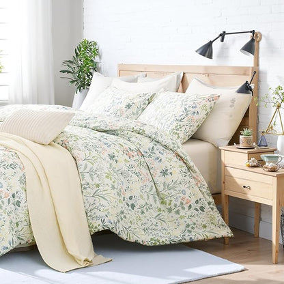 Duvet Cover Full Size 100% Cotton Comforter Cover Green Floral Breathable Duvet Cover with Zipper Closure & Corner Ties 3 Pcs Green Fragrant Grass Duvet Cover Set
