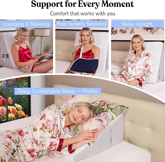 Sleepnitez 12" Bed Wedge Pillow for Sleeping After Surgery, Back Support, Leg Elevation, GERD Acid Reflux, Neck Pain Relief, Sleep Apnea, Snoring, Cooling 3.0" Memory Foam Top Triangle Incline Wedge