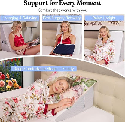 Sleepnitez 12" Bed Wedge Pillow for Sleeping After Surgery, Back Support, Leg Elevation, GERD Acid Reflux, Neck Pain Relief, Sleep Apnea, Snoring, Cooling 3.0" Memory Foam Top Triangle Incline Wedge