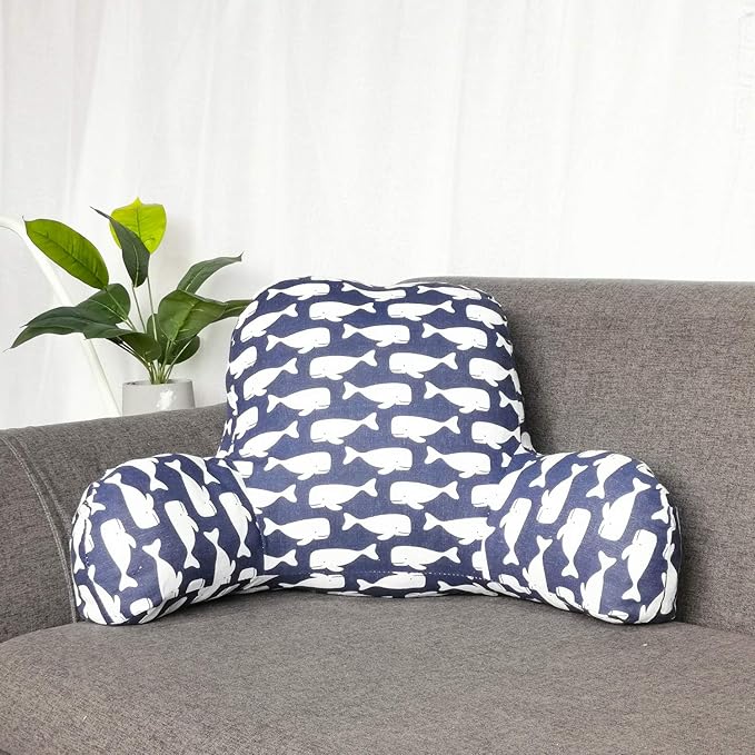 Bohemian Printed Reading Pillow with Support Arms Soft Bed Rest Pillows Back Support Cushion for Kids Reading Watching TV Sitting Up in Bed (20"×15"×8",Whale)