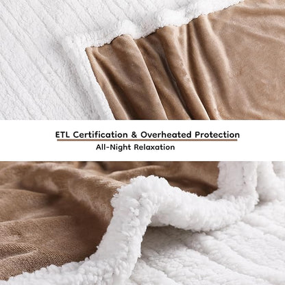 Electric Heated Blanket Twin Size - 62"x84", Soft Flannel Heating Blanket, 10 Heating Levels, 1-12 H Auto Shut Off, Breathable Warm and Washable for Bed, Light Brown