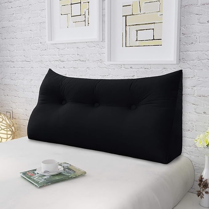 Wedge Headboard Pillow Dorm Room Reading Pillow Back Support for Sitting Up in Bed Bolster Lumbar Cushion Body Positioning Bedrest Velvet 39in Black Twin