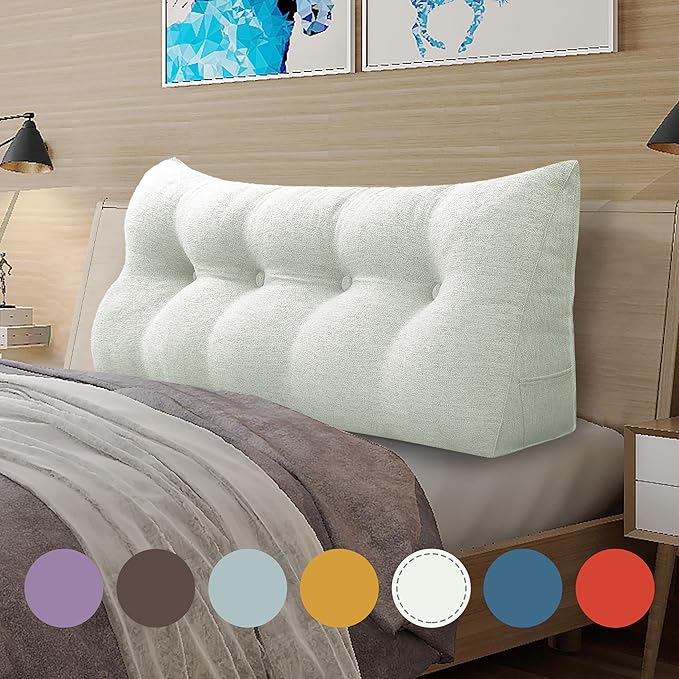 Wedge Headboard Pillow Dorm Room Reading Pillow Back Support for Sitting Up in Bed Bolster Lumbar Cushion Body Positioning Bedrest Cotton Linen 54in Grey-Beige Full