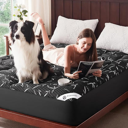 100% Waterproof King Size Mattress Topper, Thick Pillow Top Mattress Pad，Up to 25 Inch Deep Pocket,Soft Breathable Mattress Pad for Back Pain, Protector Cover(Black)