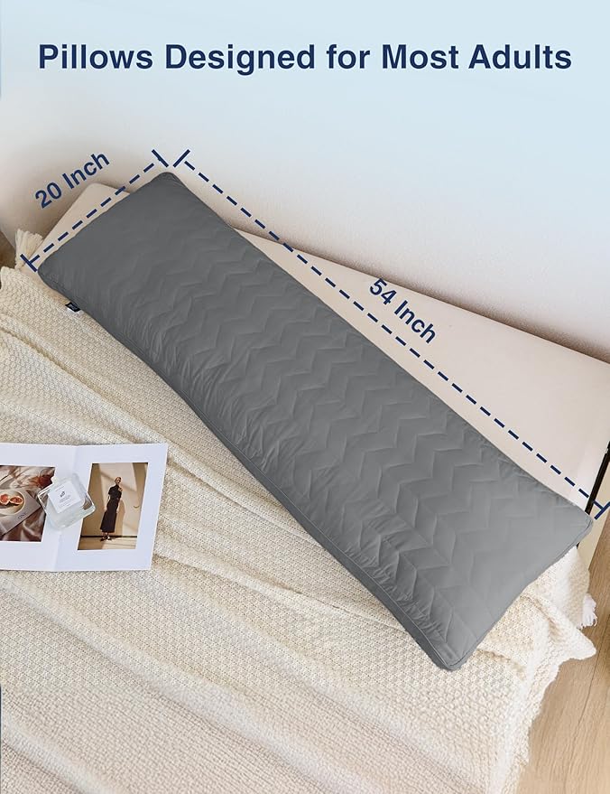 ZonLi Adjustable Memory Foam Body Pillow for Adults, Firm Support Long Pillow for Side Sleepers, Elegant Quilted 20x54 inch, Grey