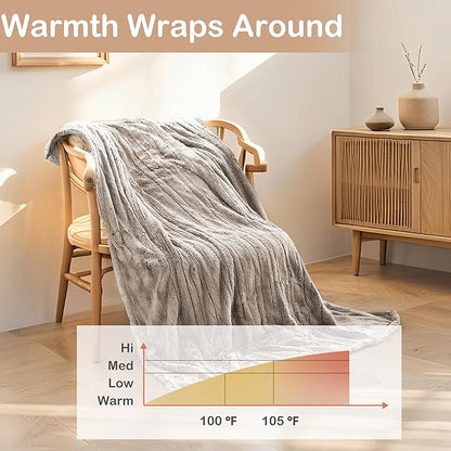 Electric Heated Blanket Throw Size 50" x 60", Super Cozy Warmth Soft with 4 Heating Levels & 10 Hours Auto Off, Plush Faux Fur, Machine Washable, Home Office Use,Light Brown