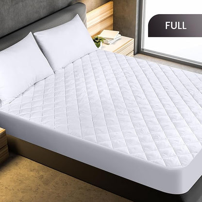 Utopia Bedding Quilted Fitted Mattress Pad, Full Size, Elastic Fitted Mattress Topper Protector and Cover with Deep Pocket Stretches up to 16 Inches, Machine Washable (White)